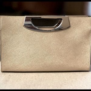 CALVIN KLEIN Leather Metallic Taupe Shoulder Bag Clutch - LIKE NEW